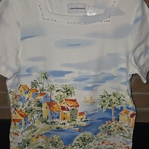 Alfred Dunner Women's Scenic Print Shirt - White Size Small